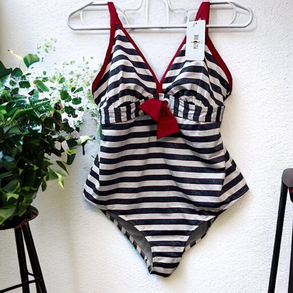 Pez D'Or Barcelona Nautical Sailor Maternity Swimsuit Size M NWT - Picture 1 of 7